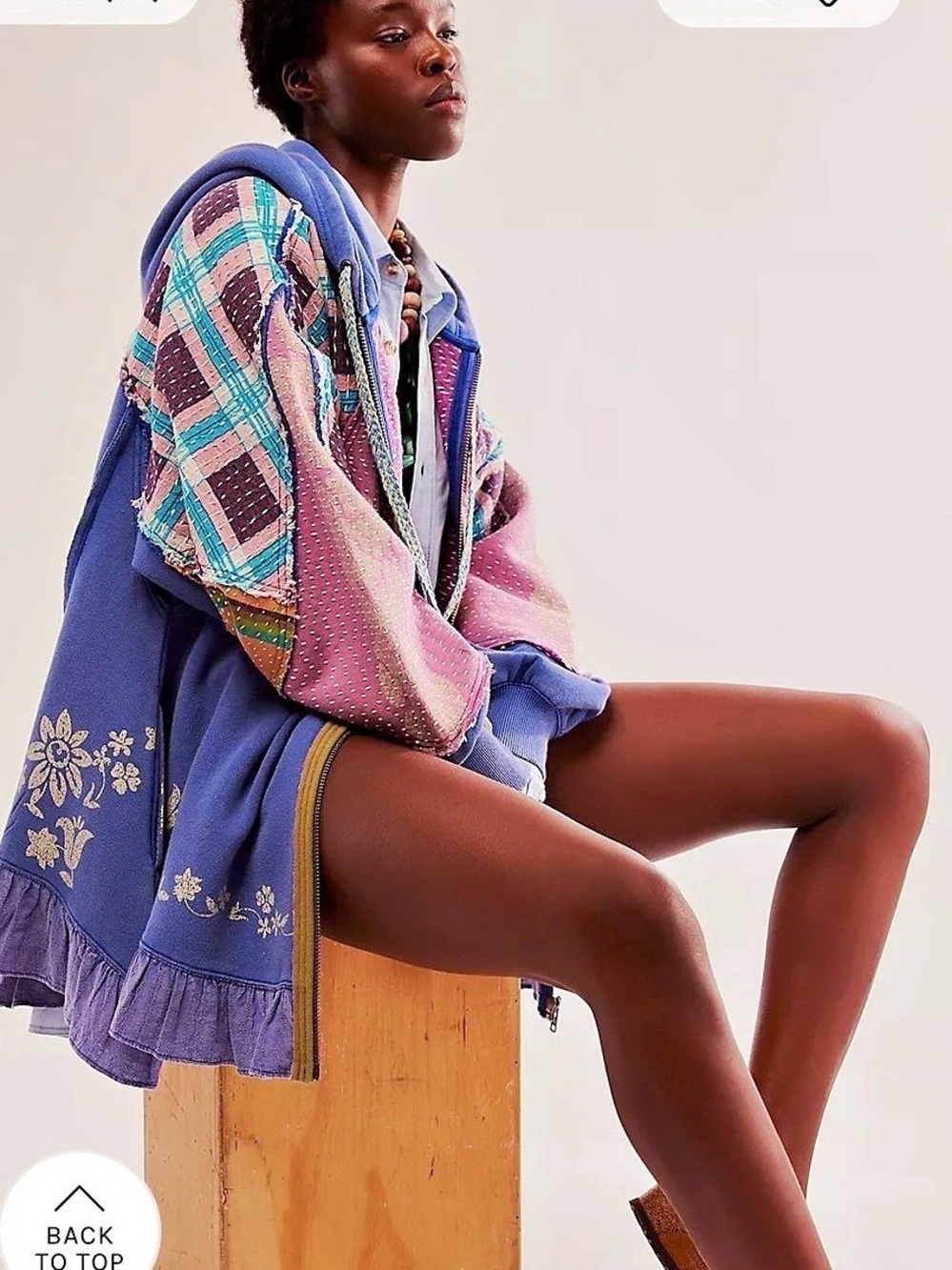 Free People Ryder Cardi Plaid Hooded Jacket Blue & Pink Very Oversized Large